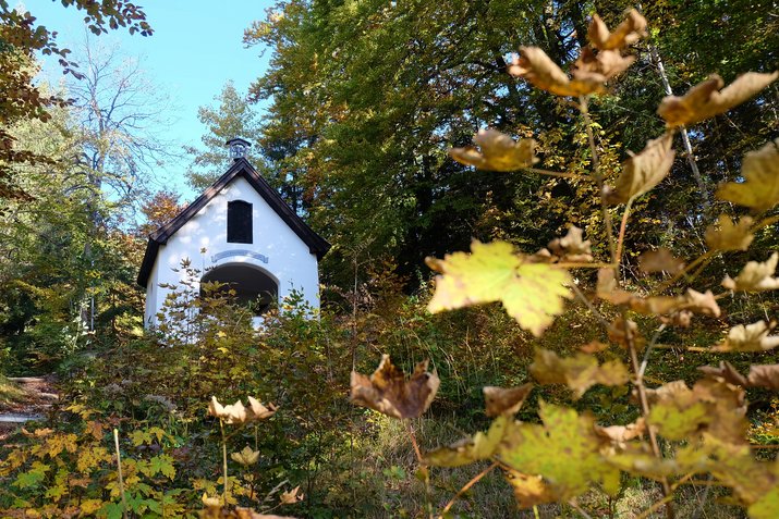 Versteckt im Wald liegt die kleine Eckkapelle am Wanderweg oberhalb von Reit im Winkl