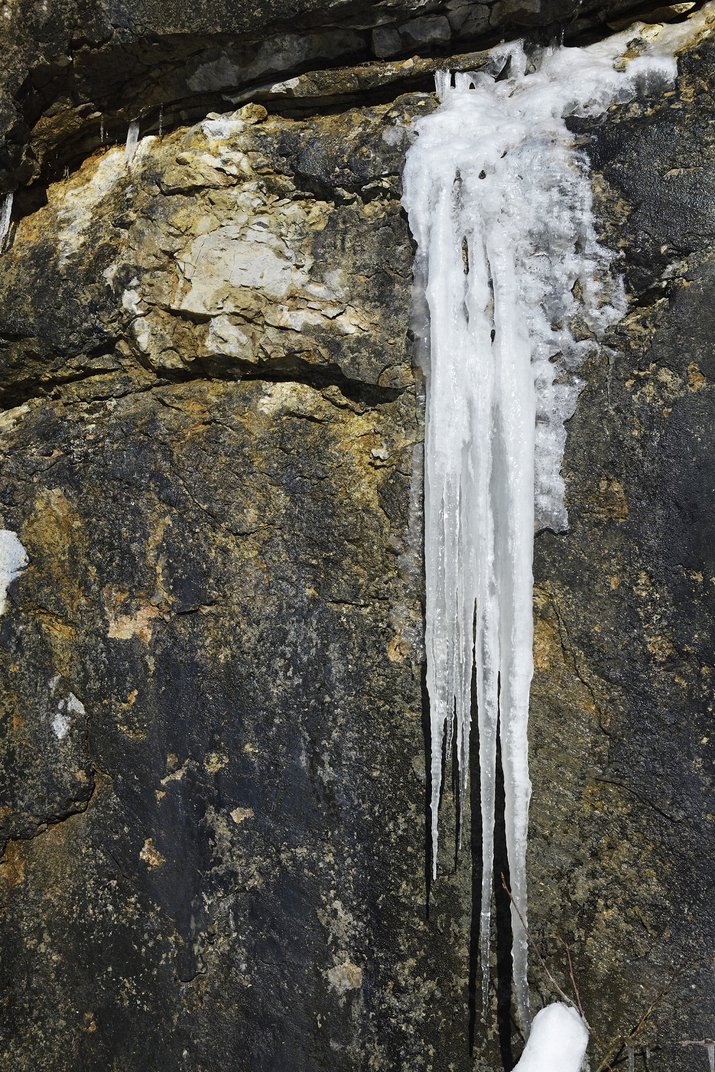 Icicles on the rock face