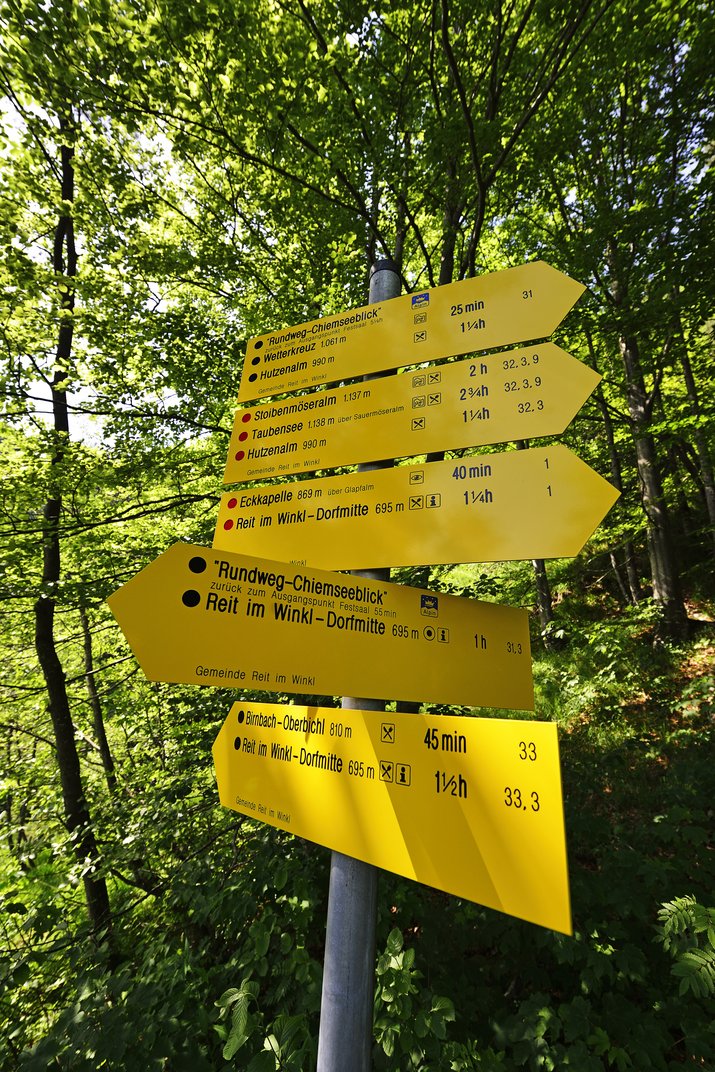 Signpost on the hiking trails in Reit im Winkl