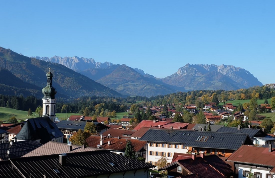 View of the town of Reit im Winkl and the Zahmen and Wilder Kaiser