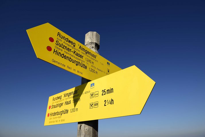 Signpost for hikers in Reit im Winkl