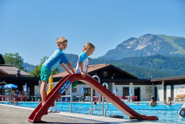 Swimming in the Reit im Winkl outdoor pool