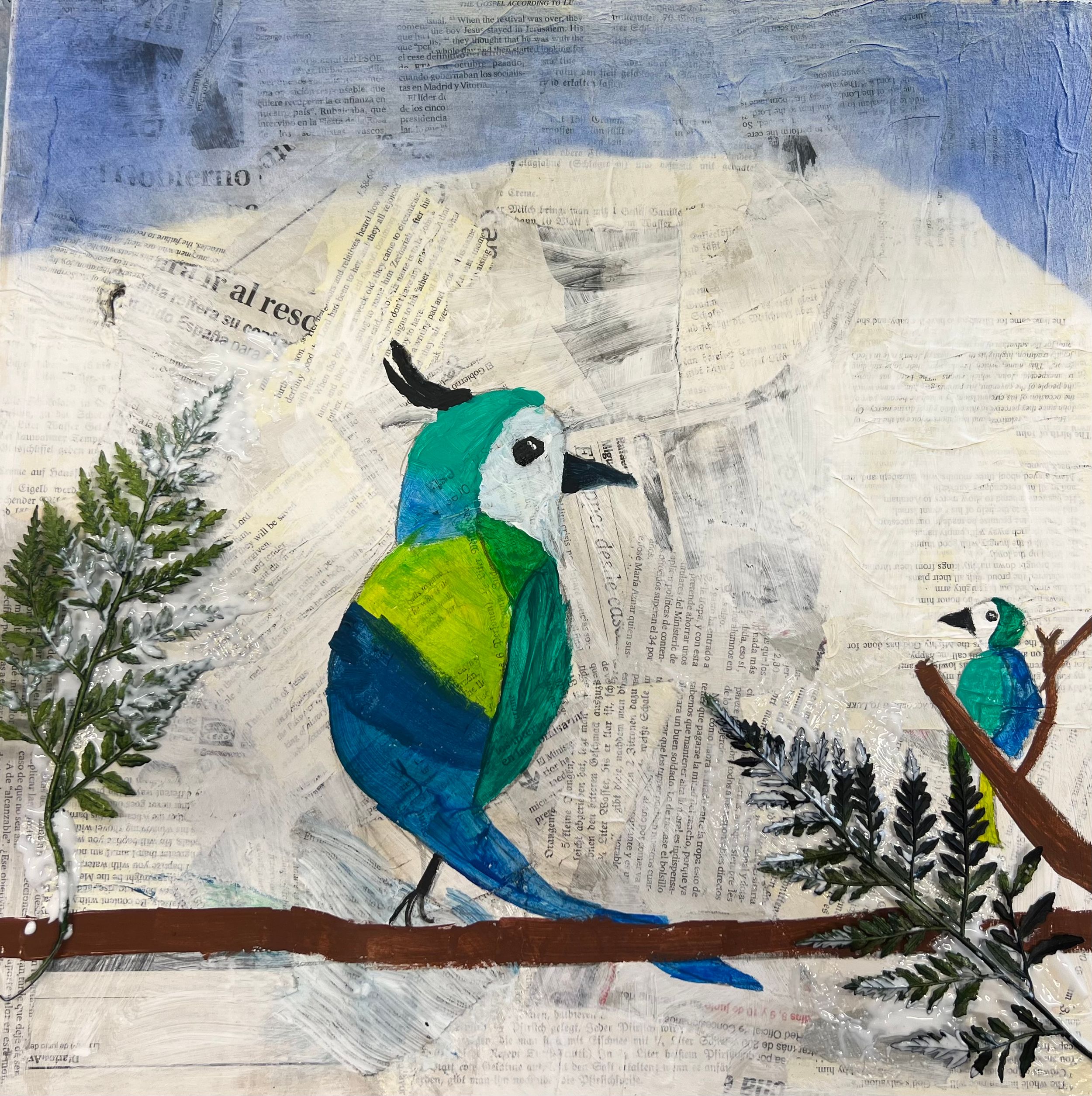 Malbeispiel Vögel sitzend am Ast